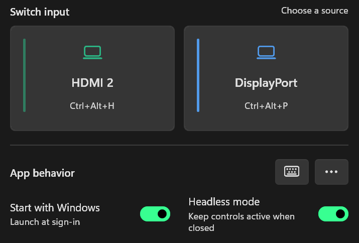 DisplaySourcePilot input and application behavior controls